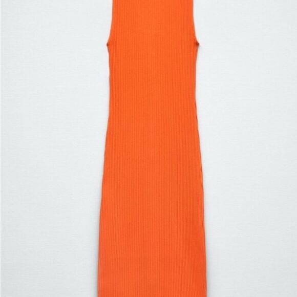 Zara Orange Ribbed Buttoned Maxi Dress NWT Large - Picture 3 of 5